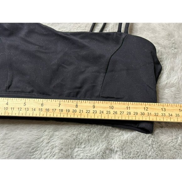 Black Basic Stretch One Shoulder Spaghetti Strap Light Compression Sports Bra - Picture 4 of 5